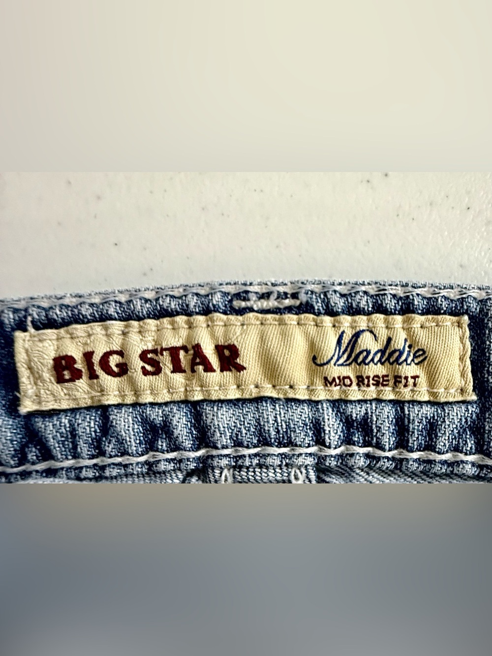 Big Star “Maddie” Mid Rise Boot Cut Distressed Light Wash Jeans With Whiskering - Picture 11 of 16